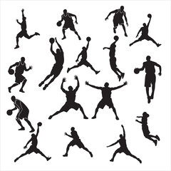 set of vector different style of basketball players silhouette