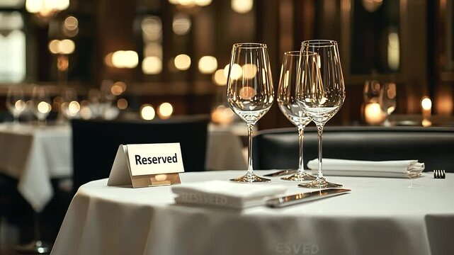 Reserved Sign at Elegant Restaurant with Dim Lighting