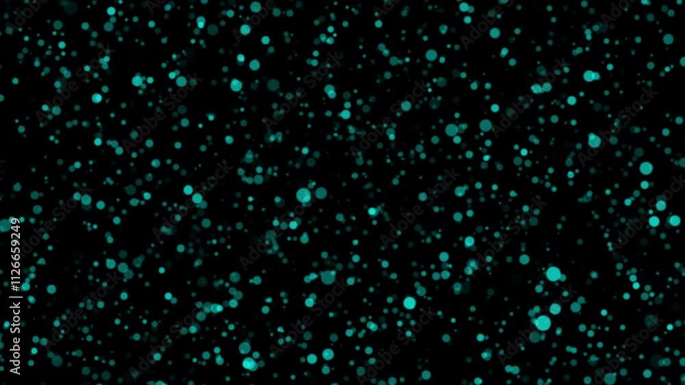 Poster abstract loop falling blue bokeh particles on black background. 4k 3d seamless looping blue bokeh pa