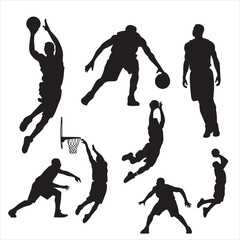 set of vector different style of basketball players silhouette