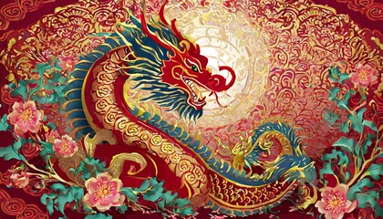 Celebrating Chinese New Year: A Vibrant Background Featuring a Majestic Dragon Symbolizing Prosperity and Good Fortune for Festive Occasions and Cultural Events
