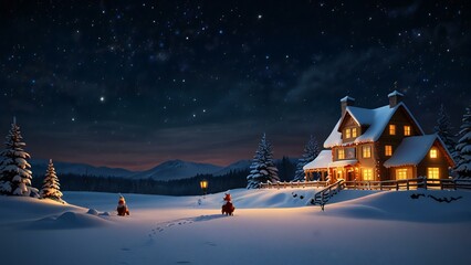 Fototapeta premium christmas house in the mountains