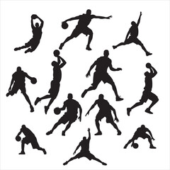 set of vector different style of basketball players silhouette