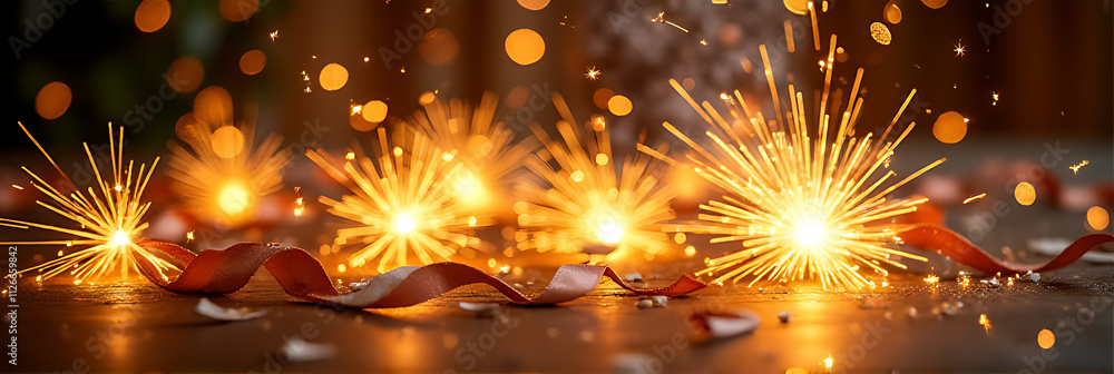 Aufkleber golden champagne sparklers and confetti ribbons add a celebratory touch to decoration design for par