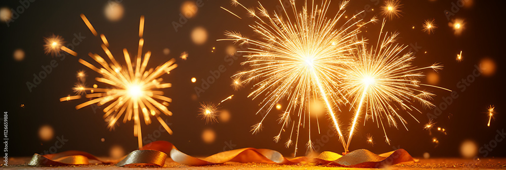 Aufkleber golden champagne sparklers and confetti ribbons add a celebratory touch to decoration design for par