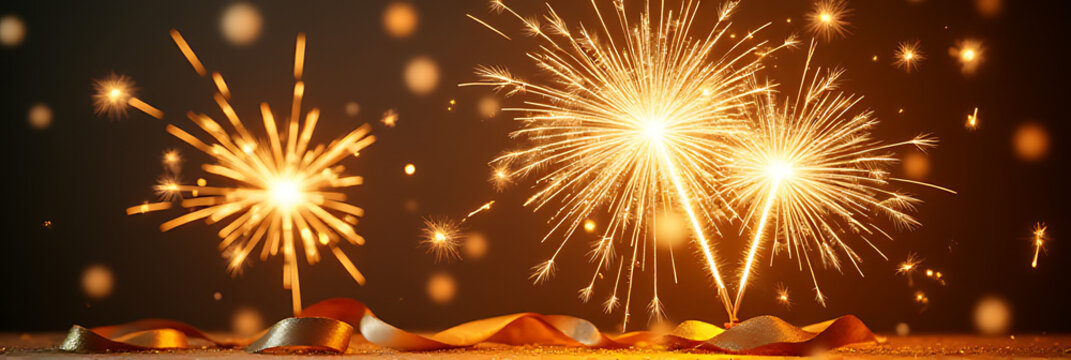 Golden champagne sparklers and confetti ribbons add a celebratory touch to decoration design for party and event concepts._00002_