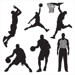 set of vector different style of basketball players silhouette