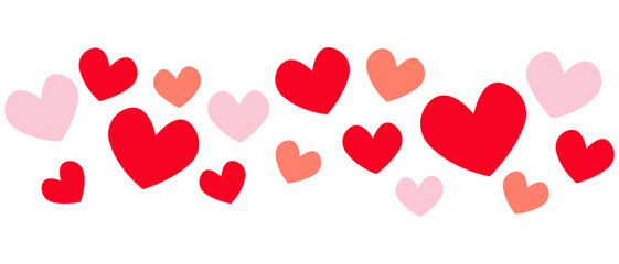 Pink and red  hearts on transparent background.Banner design, postcard for Valentine's Day, wedding, Mother's Day.