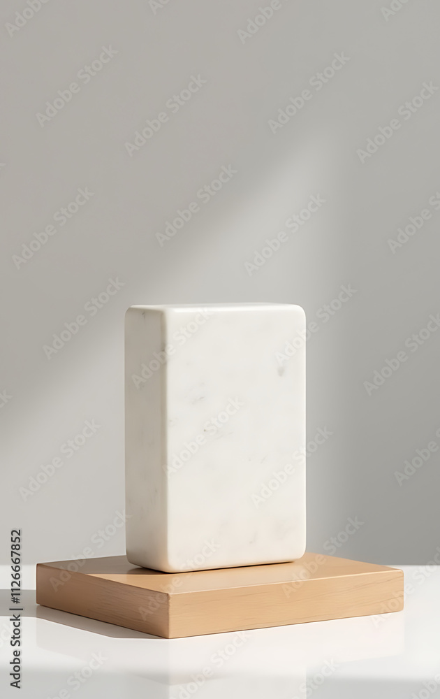Aufkleber simple white stone pedestal supports sleek product on minimalist wooden stand for clean and modern p