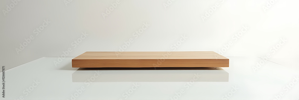 Poster Simple wooden tabletop sits atop a softly focused white glass surface creating an elegant and subtle visual composition._00001_