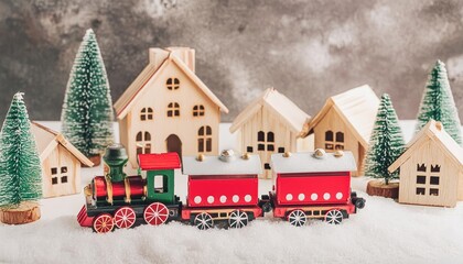 Magical Christmas Train in Santa Village: A Festive Winter Wonderland Scene with Snow-Covered Landscape and Joyful Holiday Spirit