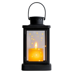 decorative lantern with glowing candle inside, creating warm ambiance
