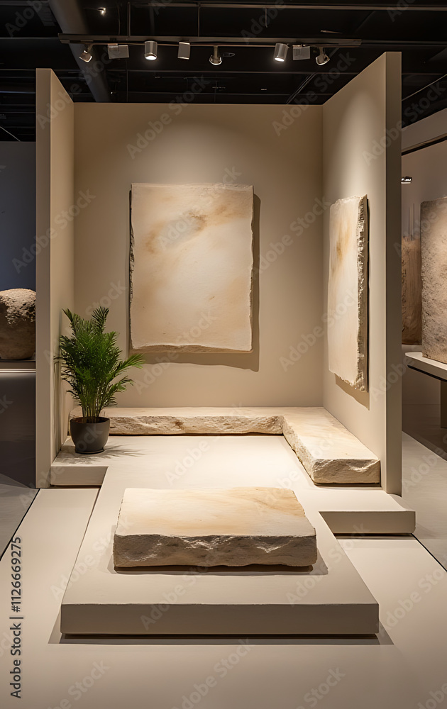 Poster the sandstone top product is showcased as a main focus on a selective display platform for customers