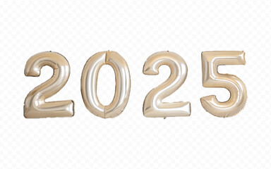 Abstract 3d 2025 typography text with different colour helium balloons  isolated on white background