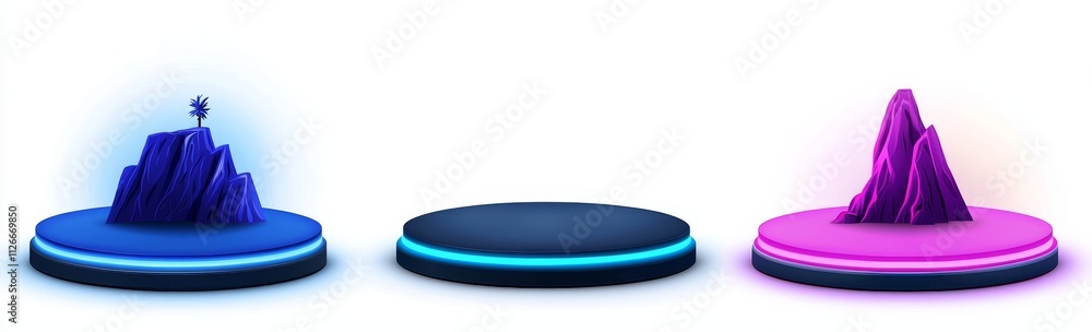 Aufkleber a modern realistic set of digital portals with holograms and lights. 3d futuristic platforms with ne