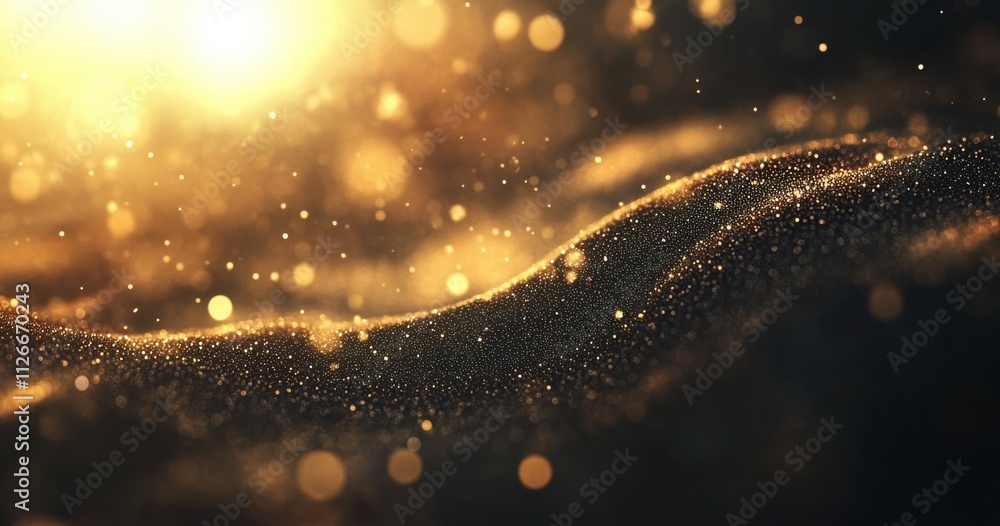 Poster golden dust particles floating in soft light over a smooth surface creating a magical ethereal atmos