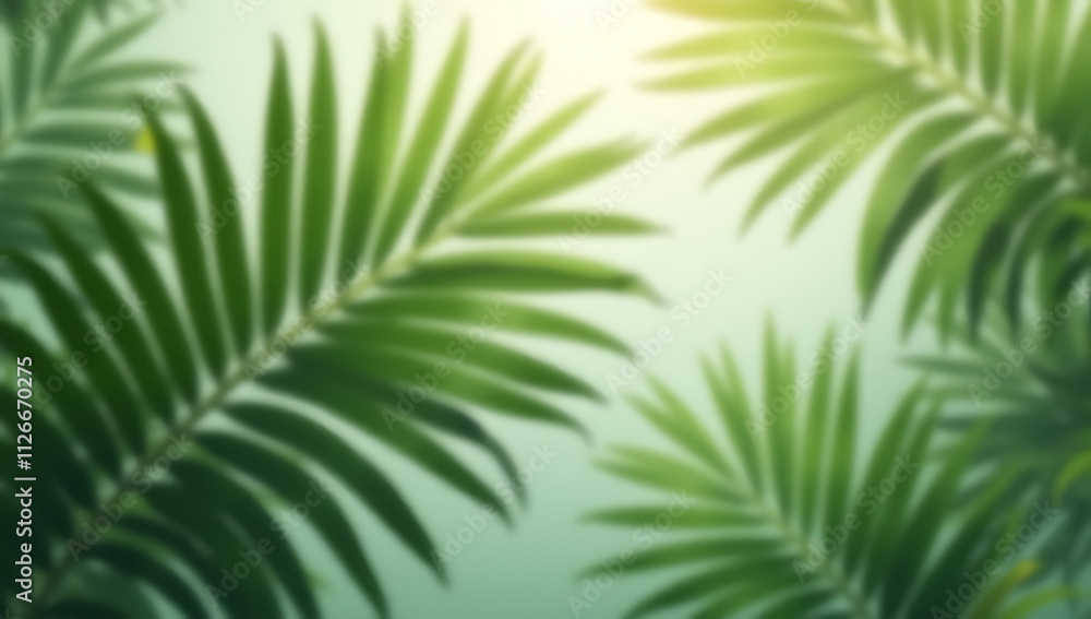 Aufkleber Tropical leaves create a blurred abstract pattern on a luxurious background with a palm leaf design and subtle natural shadows._00001_