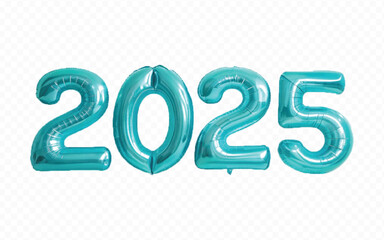 Abstract 3d 2025 typography text with different colour helium balloons  isolated on white background