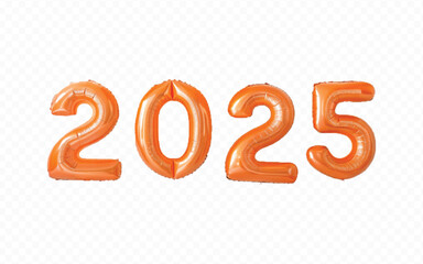 Abstract 3d 2025 typography text with different colour helium balloons  isolated on white background