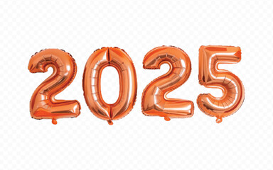 Abstract 3d 2025 typography text with different colour helium balloons  isolated on white background