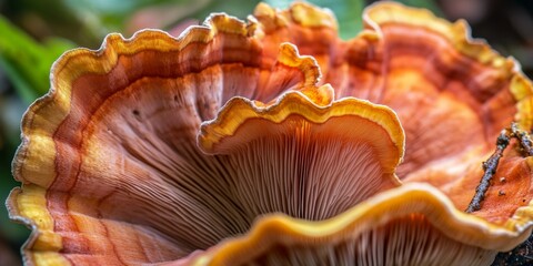 Close up view of a red brown mushroom showcasing its intricate details, highlighting the unique colors and textures of the red brown mushroom in a natural setting.