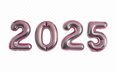 Abstract 3d 2025 typography text with different colour helium balloons  isolated on white background