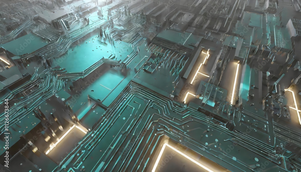 Poster futuristic circuit board background rendering: an abstract illustration of technology and innovation