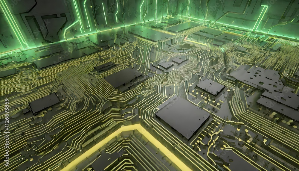 Poster abstract technology illustration: circuit board background rendering - a stunning visual representat