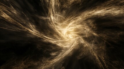 Naklejka premium Golden swirling nebula, cosmic dust, space vortex.