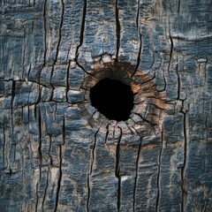 close-up of textured wood with a circular hole