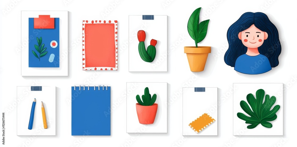 Poster an illustration of blank paper photographs on a transparent background consisting of squares and rec