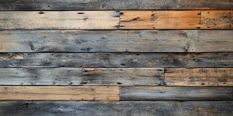 Fototapeta premium Weathered wooden plank wall background, featuring the rustic charm of old wood texture. This old plank wooden wall background adds character and warmth to any design or project.