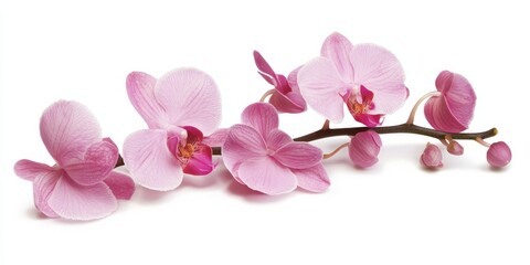 Naklejka premium Isolated pink orchid flower displayed on a white background, showcasing the delicate beauty of the pink orchid flower in full bloom, perfect for floral design or botanical themes.