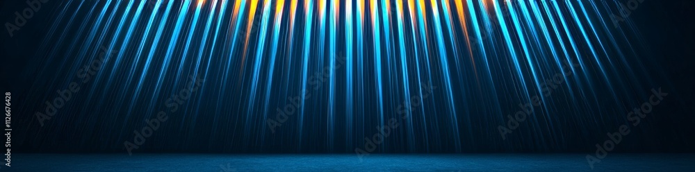 Poster glow in the dark gold line light with sparkling flares. horizontal golden neon streak effect isolate