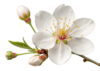 A single white flower with delicate petals, isolated and perfectly cut out on a transparent background. The edges are crisp and clean, with no visible shadows or artifacts.
