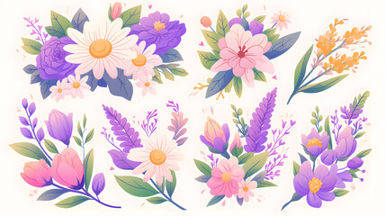 Minimalist flower icons in vibrant colors, clean vector design