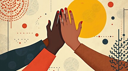 Artistic High-Five Between Hands with Different Skin Tones