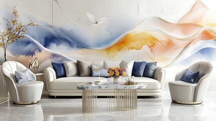 Serene Sanctuary: The Epitome of Modern Luxury & Minimalist Elegance Interior Design Inspiration,Modern Minimalist Living Room,A Modern Living Space with Artistic Flair