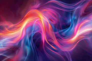 Obraz premium Abstract artwork featuring flowing, translucent ribbons of vibrant colors including pink, orange, and blue. Soft gradients and dynamic overlapping layers