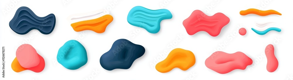 Poster isolated set of 3d chameleon 3d y2k aura shape gradient texture. pastel fluid paint colorful blurry 
