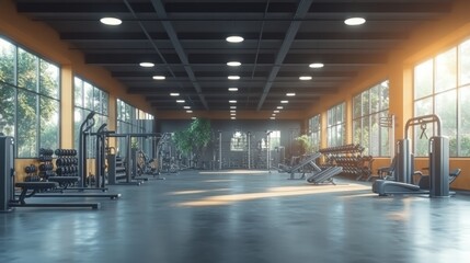 Modern Empty Fitness Center with Natural Light