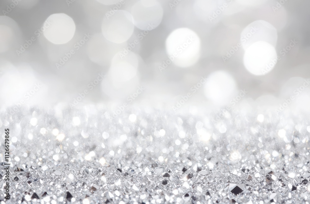 Poster shimmering silver glitter background with bokeh effect for elegant and festive design use in various
