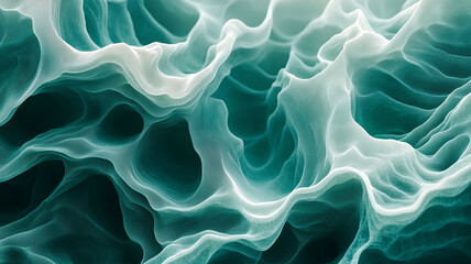 Abstract teal and white flowing fabric. Concept of organic shapes, fluid motion, and ethereal beauty.