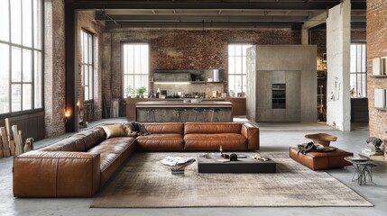Rustic and Cozy Industrial Loft Living Room with Exposed Brick Walls