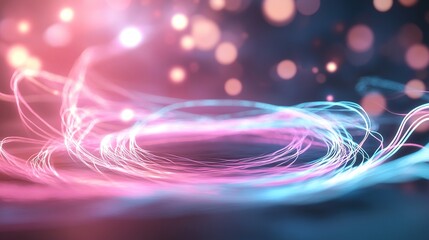 Obraz premium Abstract light trails with vibrant colors and bokeh effects, evoking a sense of motion.