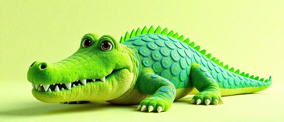 Obraz premium Plush toy alligator with bright green and blue scales , fun stuffed animal, soft plush toy