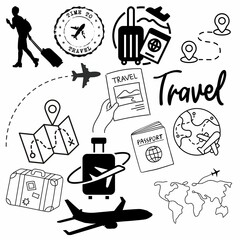travel and icons set