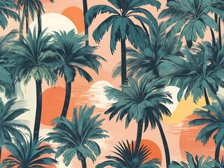 Tropical Palm Trees Silhouette Sunset Scene