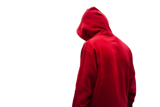 Red-hooded man strolling through urban streets isolated on transparent background