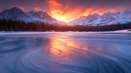 Cold Winter Sunrise on Frozen River